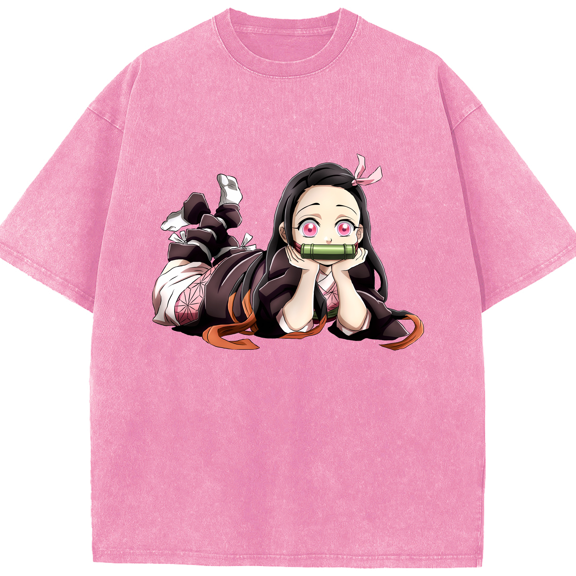 （画像用） 鬼滅の刃（きめつのやいば）竈門 禰󠄀豆子／かまど ねずこ Kamado Nezuko 綿100% ヴィンテージ風 半袖Tシャツ（フロントプリント）
